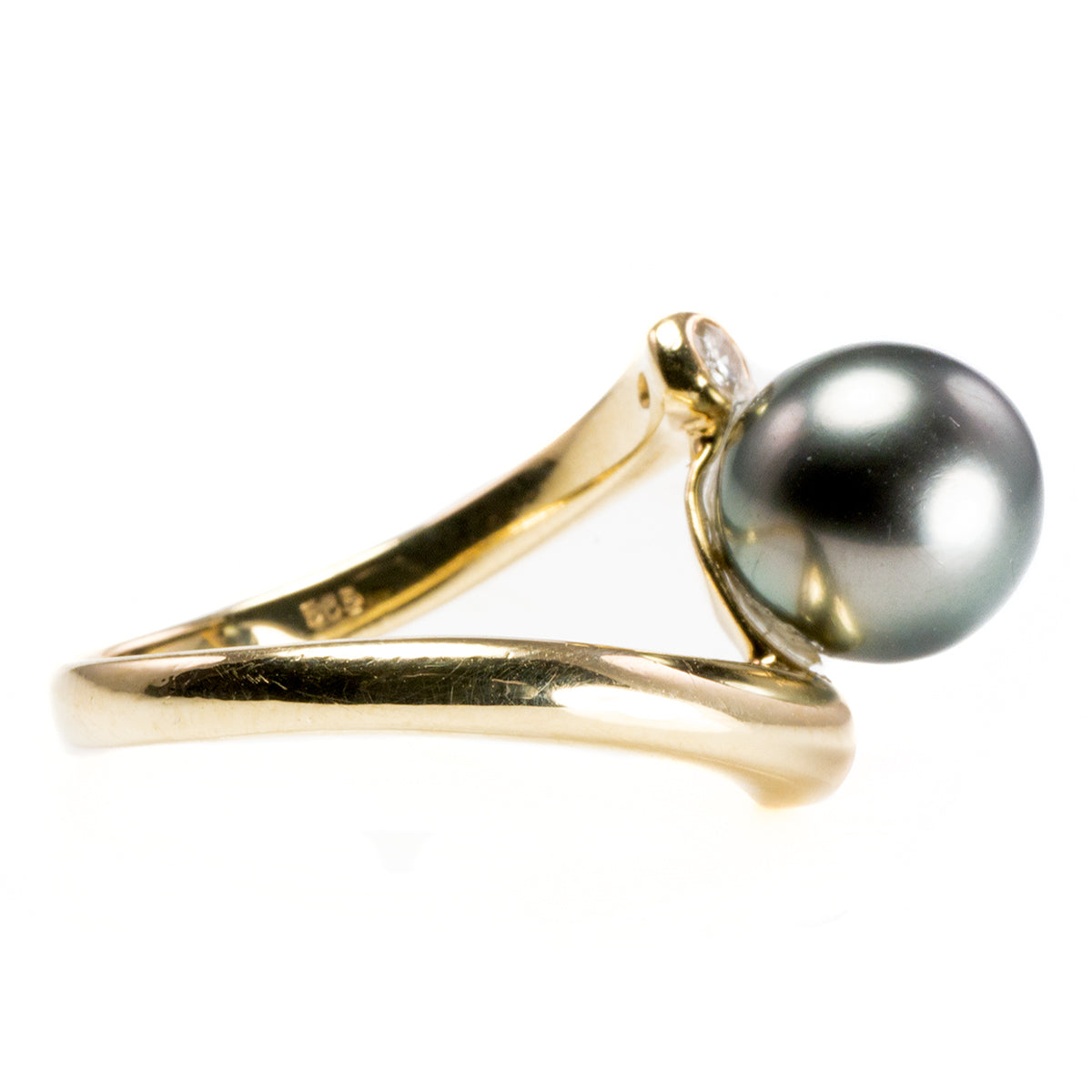 14 k Gold Diamond &amp; Tahitian Pearl Ring