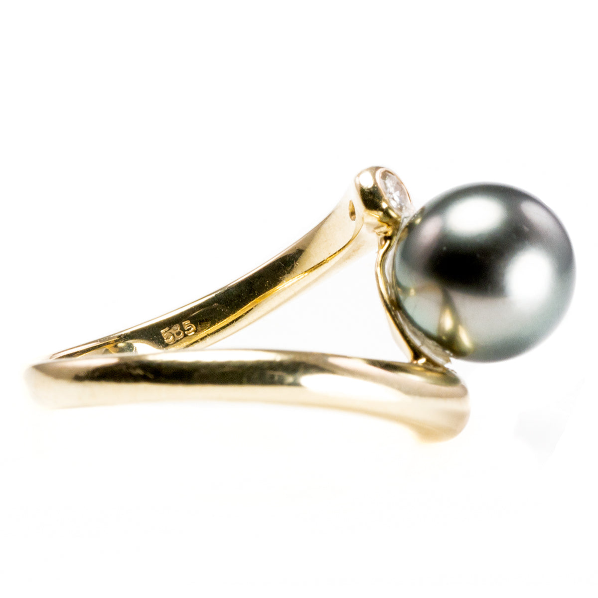 14 k Gold Diamond &amp; Tahitian Pearl Ring