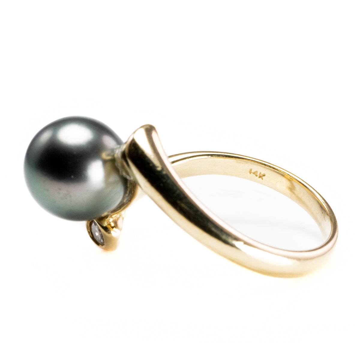 14 k Gold Diamond &amp; Tahitian Pearl Ring