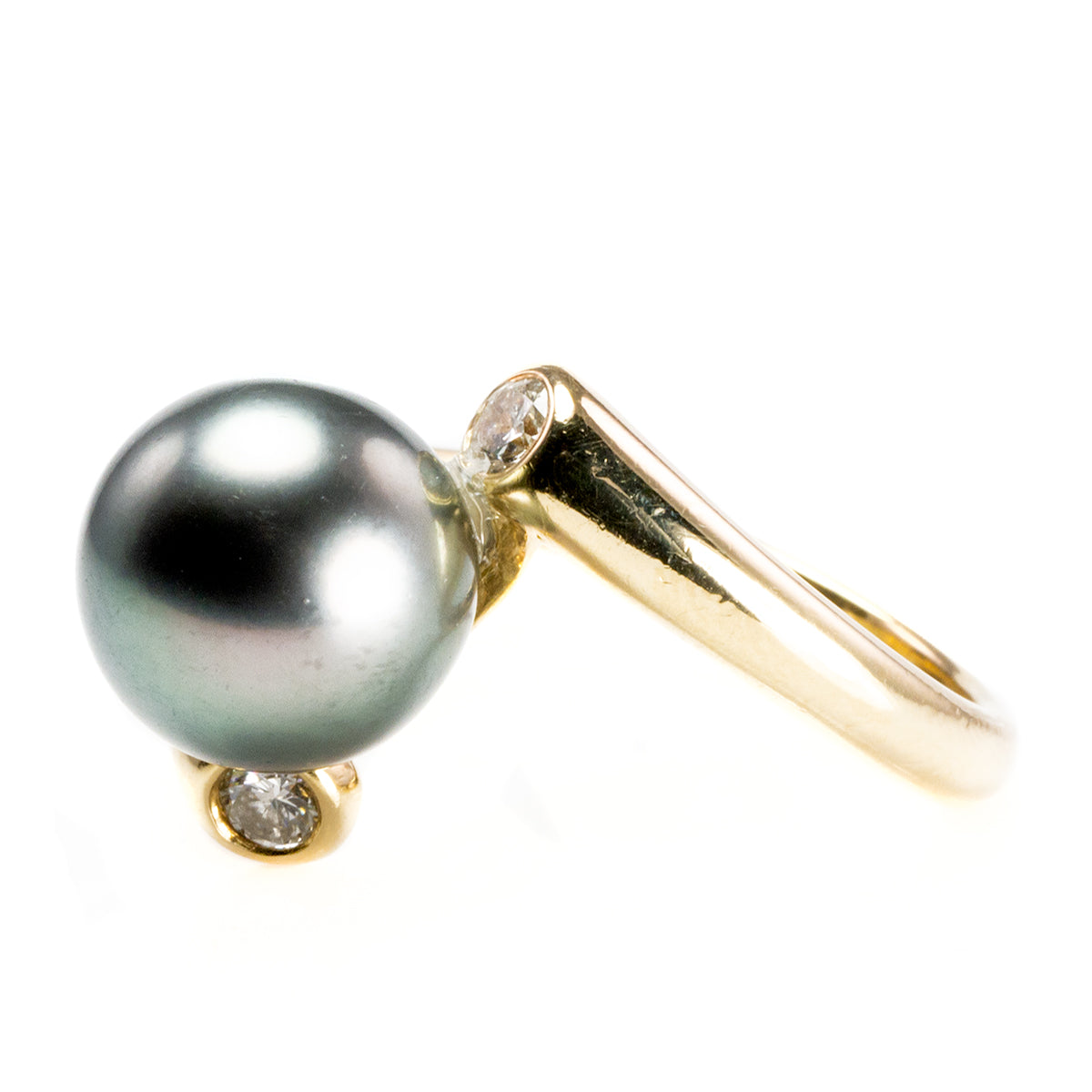14 k Gold Diamond &amp; Tahitian Pearl Ring