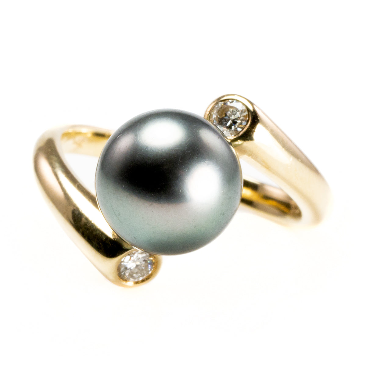 14 k Gold Diamond &amp; Tahitian Pearl Ring