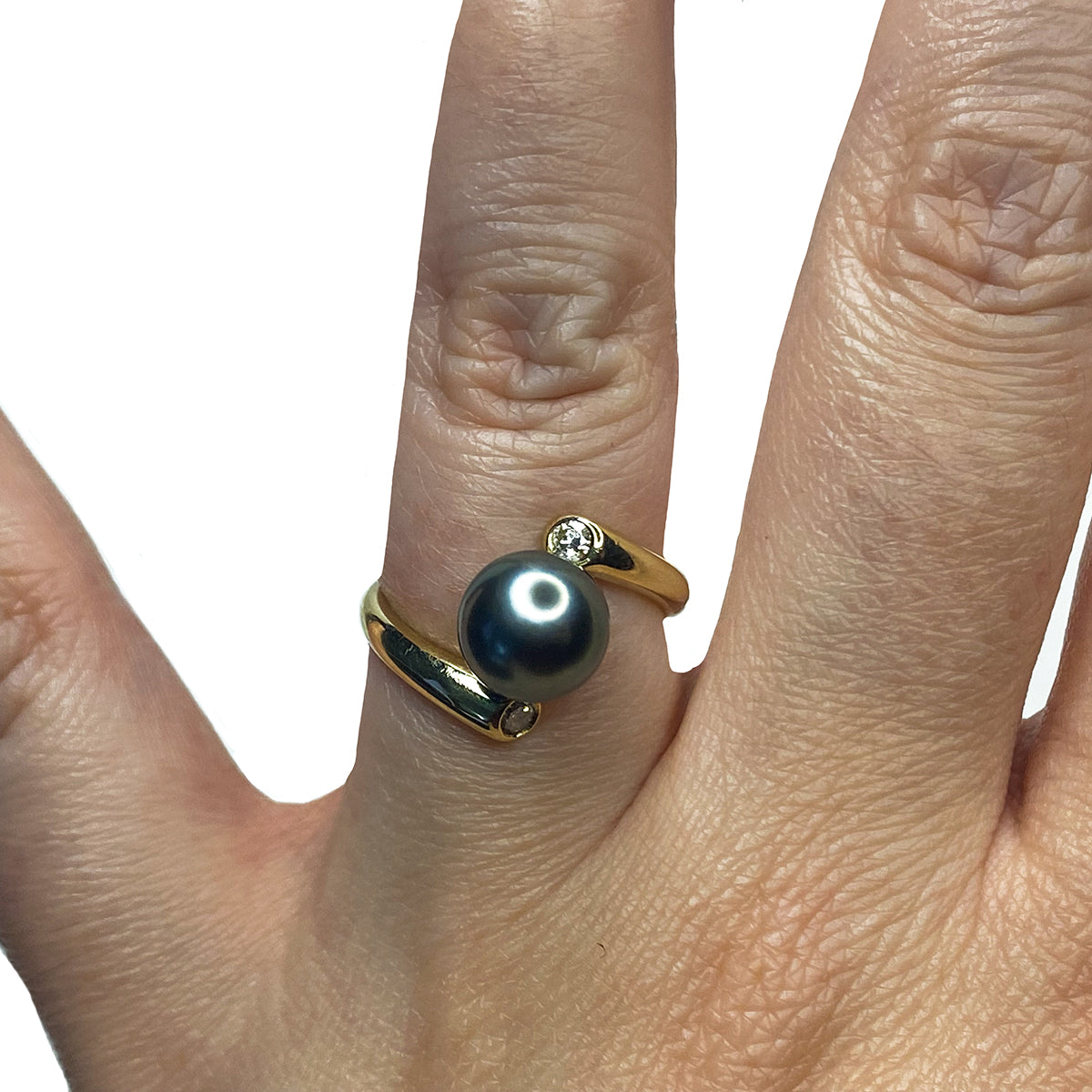 14 k Gold Diamond &amp; Tahitian Pearl Ring