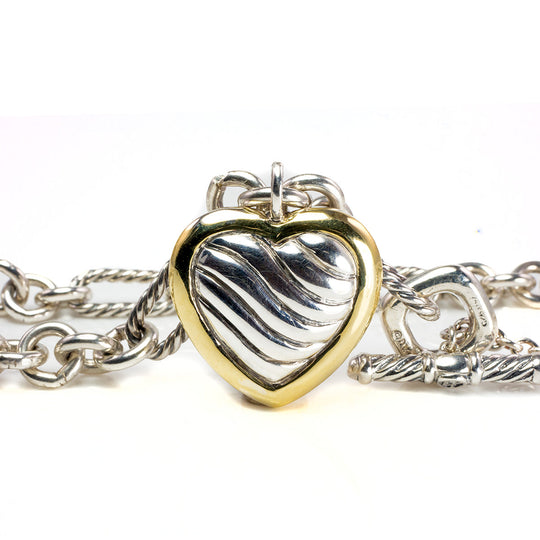 David Yurman Heart Charm Figaro Necklace