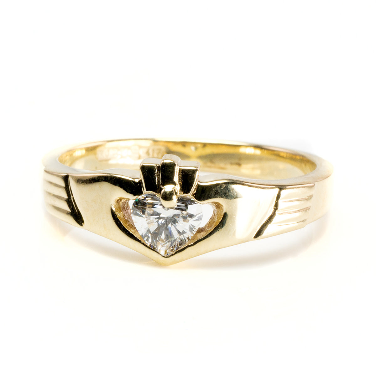10 k Irish Claddagh Ring with Heart Shaped Diamond