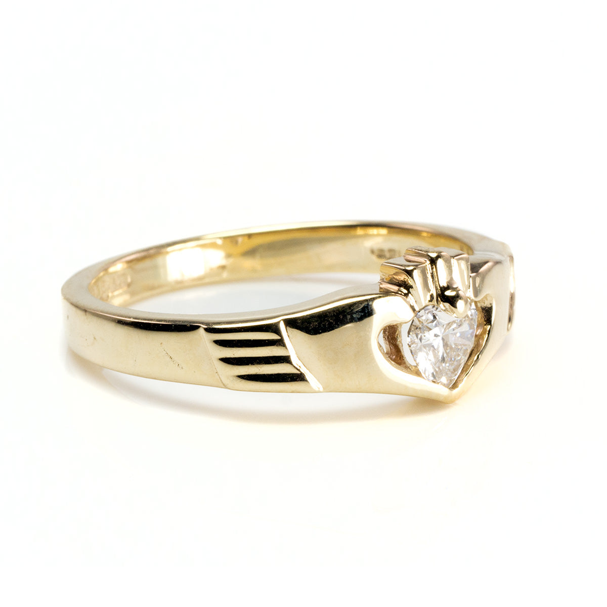 10 k Irish Claddagh Ring with Heart Shaped Diamond
