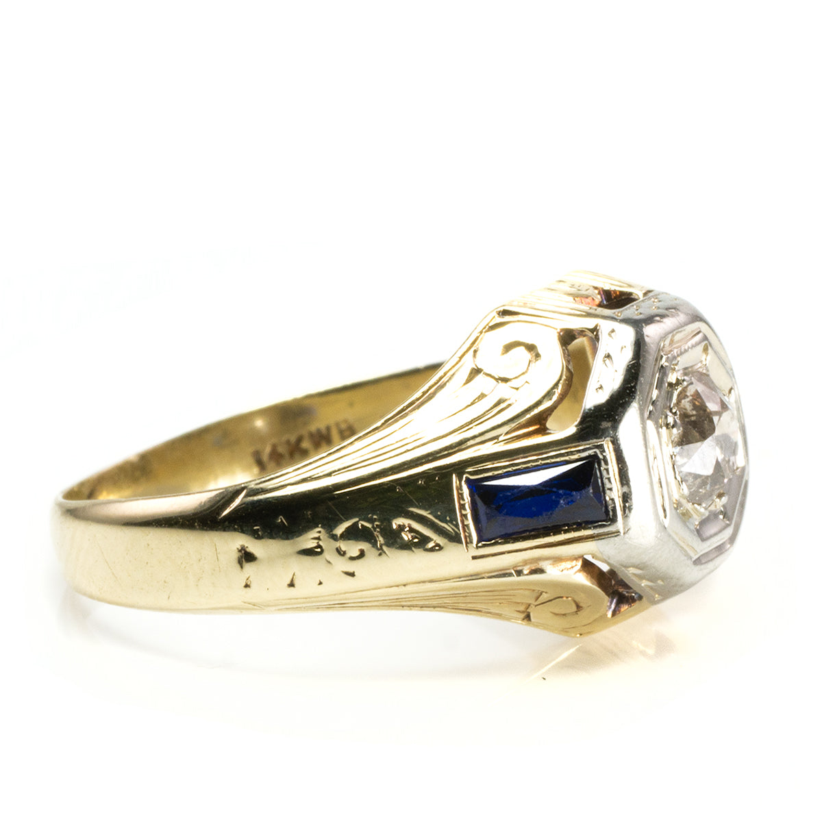 Great Lakes Boutique Vintage 14 k / 18 k Art Deco Diamond and Sapphire Ring