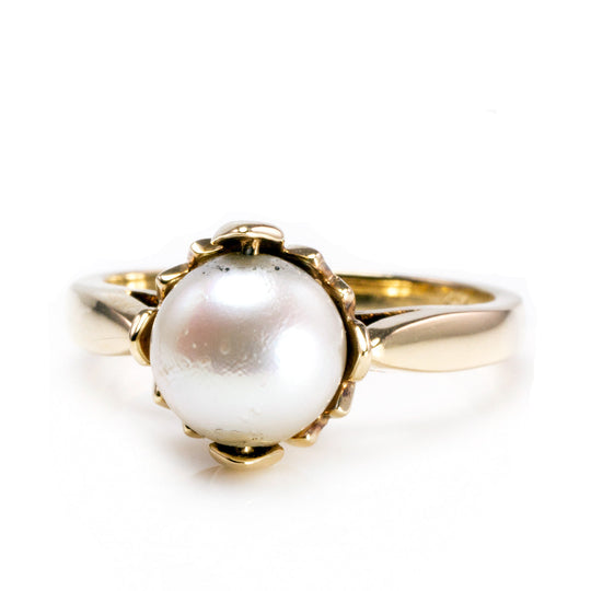 14k Gold Lotus Flower Pearl Ring