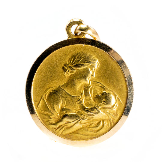 18k Gold Mary & Child Pendant