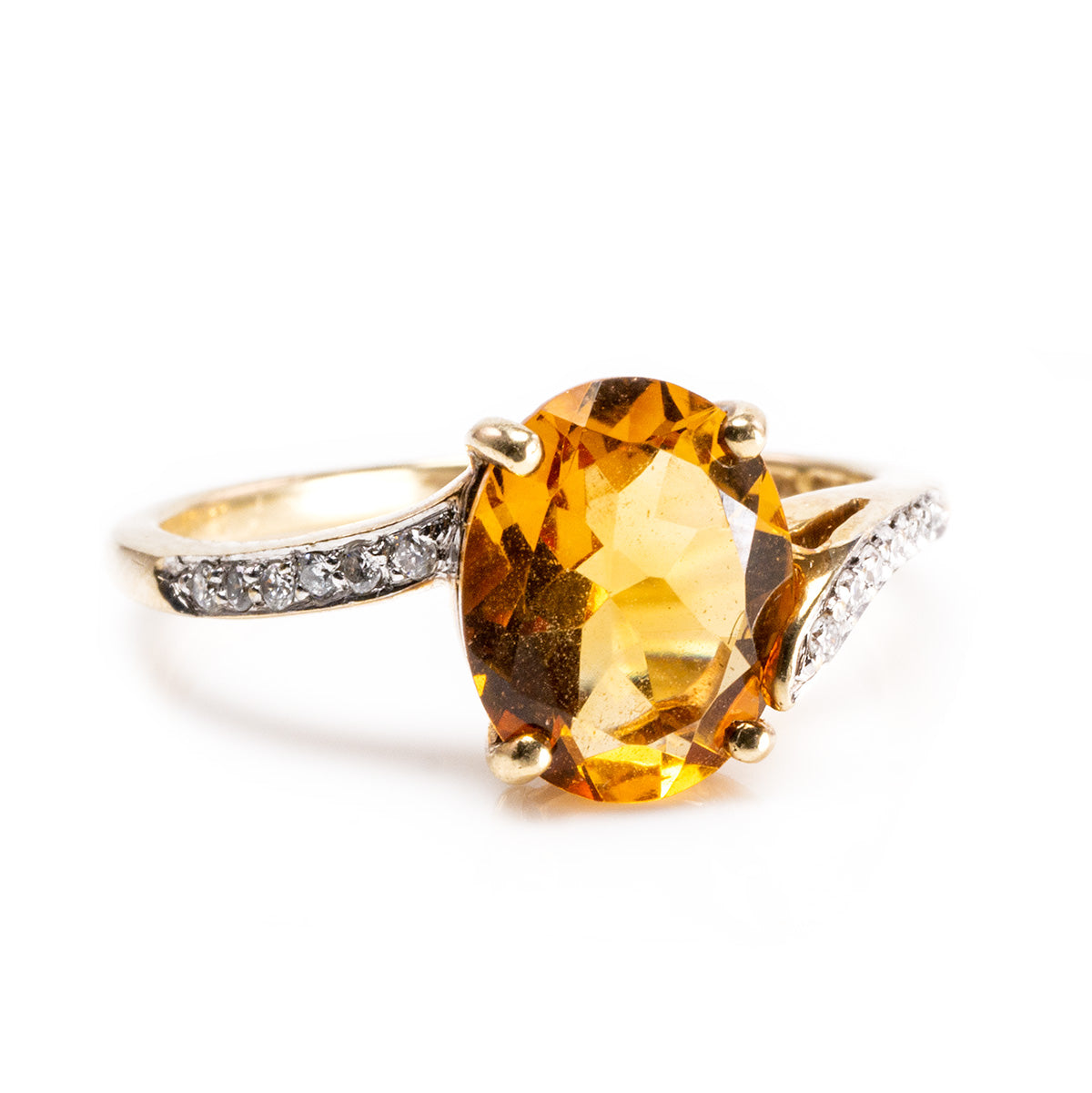 14 k Yellow Gold Citrine and Diamond Ring