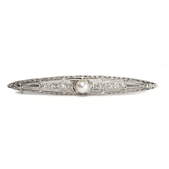 Platinum Pearl Diamond Art Deco Brooch