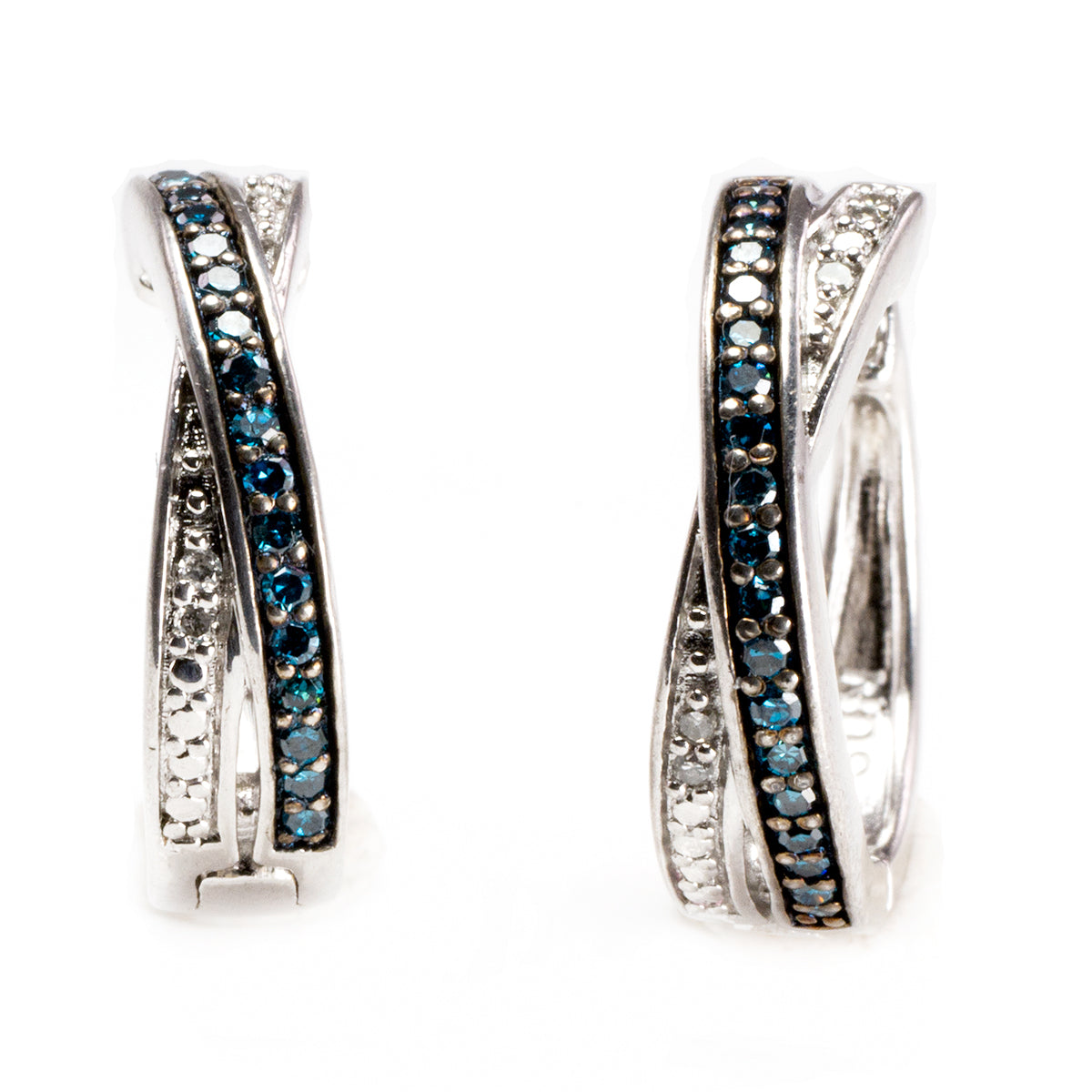 Silver Blue and White Diamond Earrings