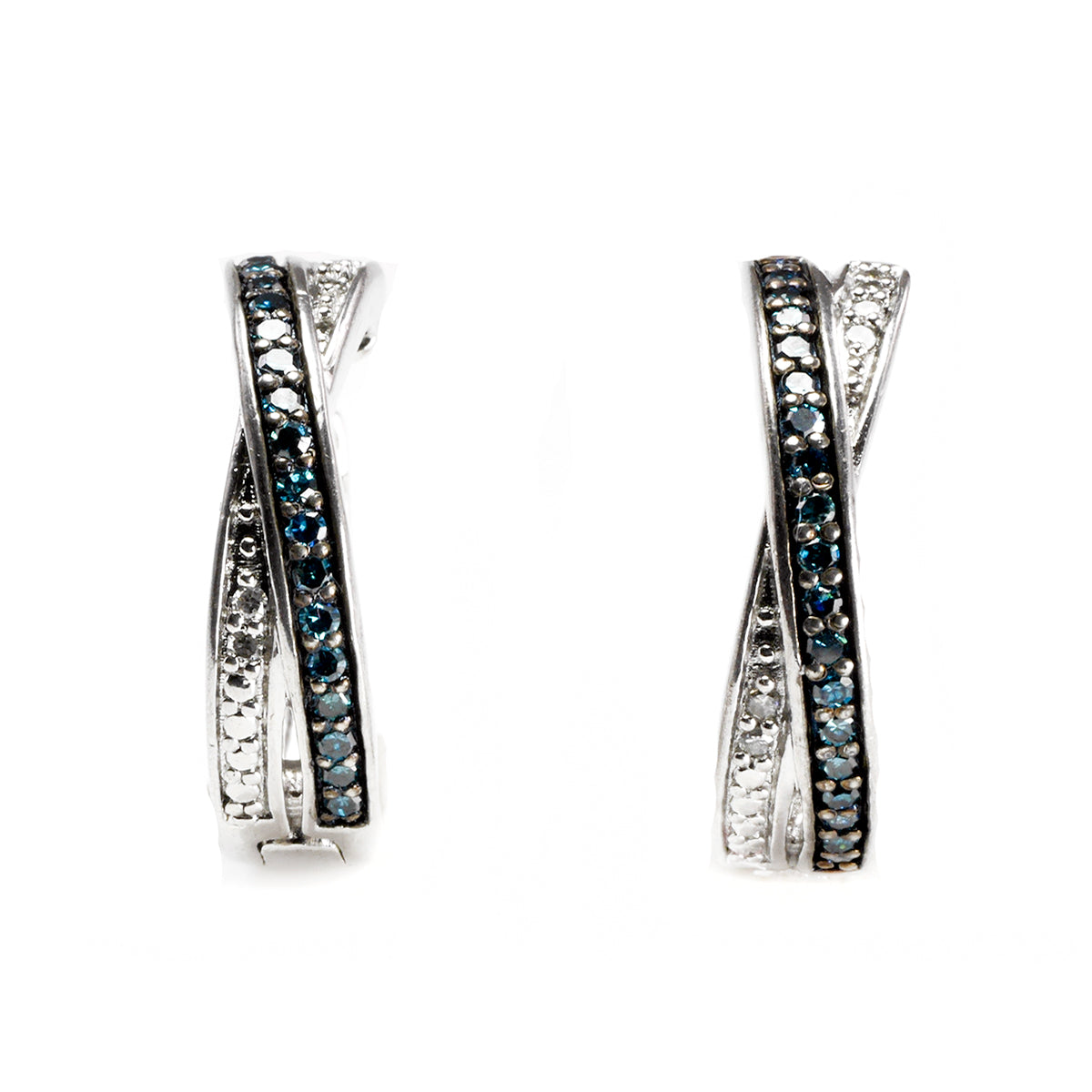 Silver Blue and White Diamond Earrings