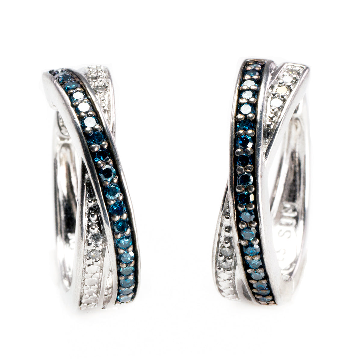 Silver Blue and White Diamond Earrings