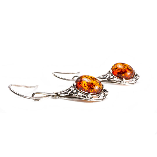 Silver & Amber Dangle Earrings