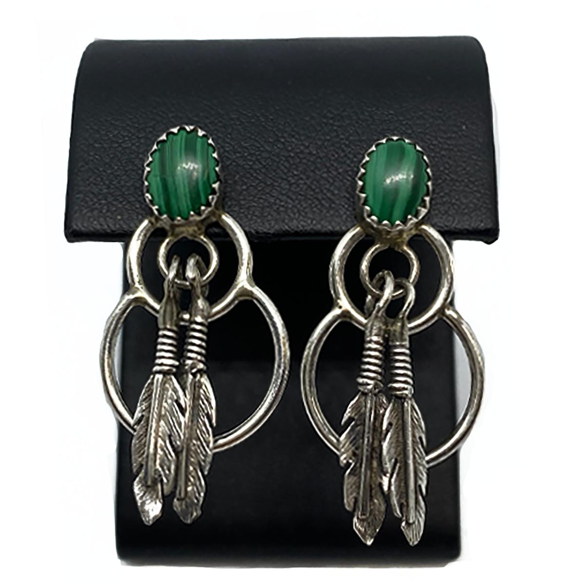 Native American Silver &amp; Malachite Earrings