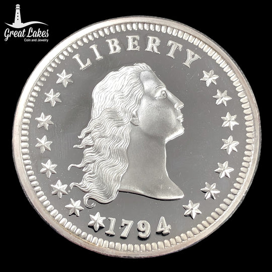 Flowing Hair Dollar 2 oz Silver Round (Replica)