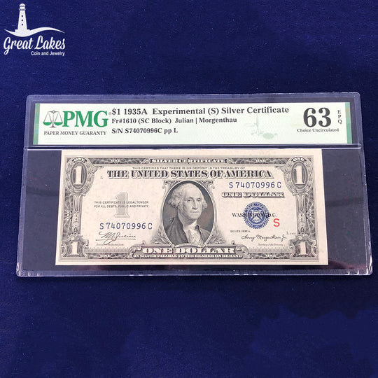 Fr. 1610 1935-A $1 Silver Certificate "S" Experimental Note PMG CU 63 EPQ