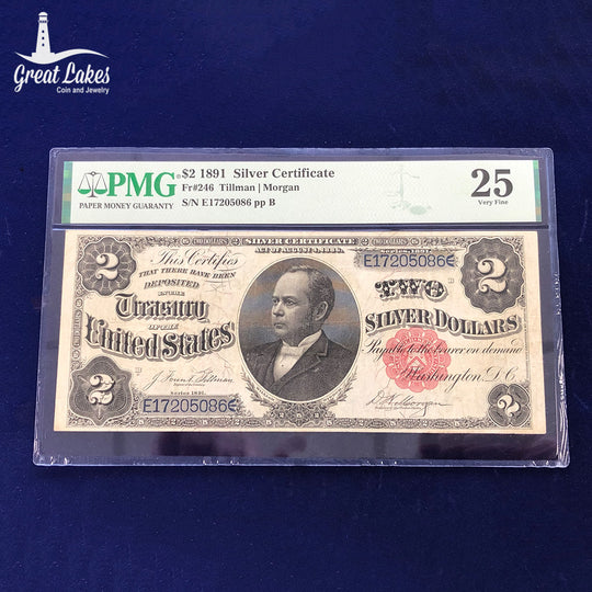 Fr. 246 1891 $2 Silver Certificate "Windom" PMG 25