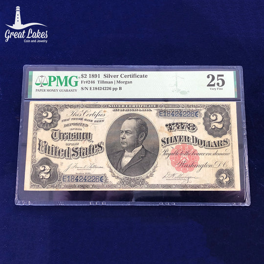Fr. 246 1891 $2 Silver Certificate “Windom” PMG 25