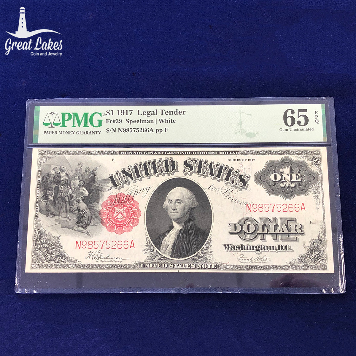 Fr. 39 1917 $1 Legal Tender PMG Gem 65 EPQ