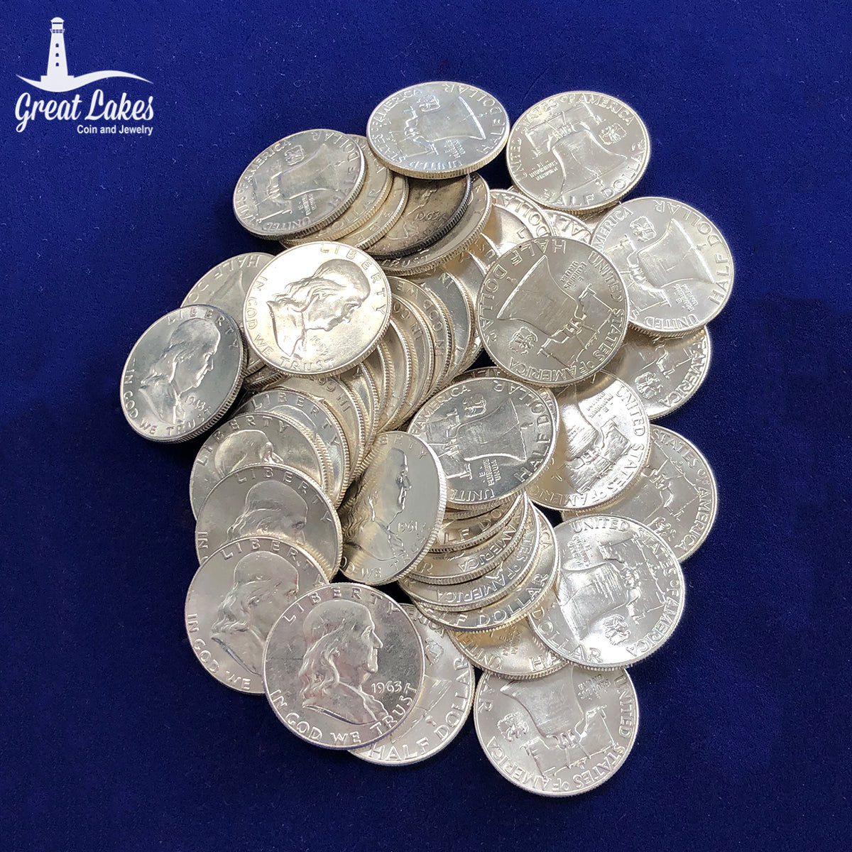 Lot of 46 Franklin Silver Half Dollars (AU)