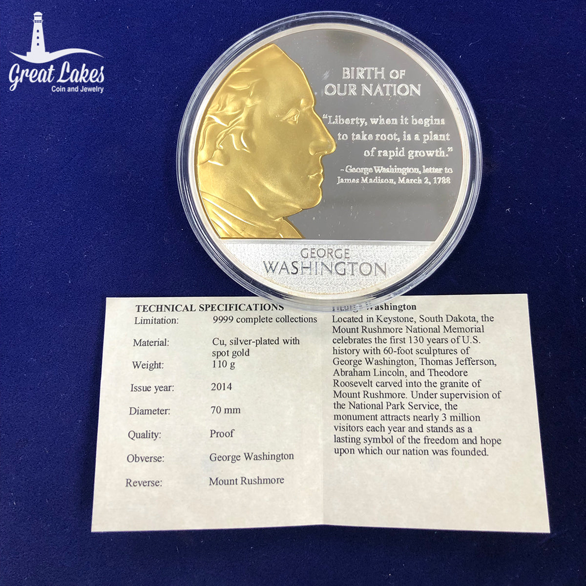 2014 George Washington Mount Rushmore Commemorative Proof (With CoA)