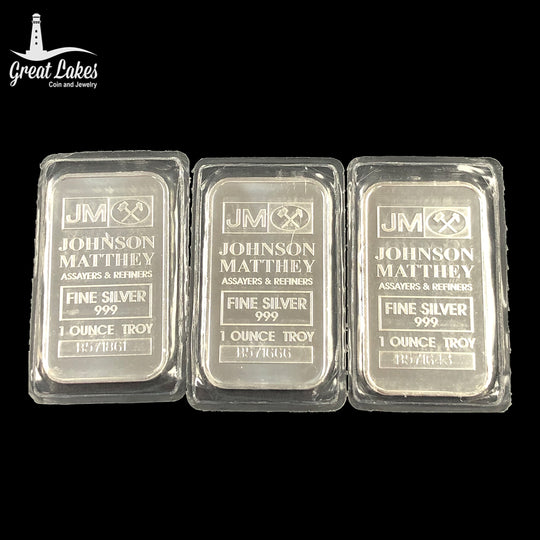 Lot of Three Johnson Matthey 1 oz Silver Bars (Sealed)