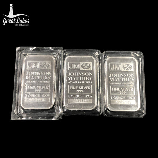 Lot of Three Johnson Matthey 1 oz Silver Bars (Sealed)