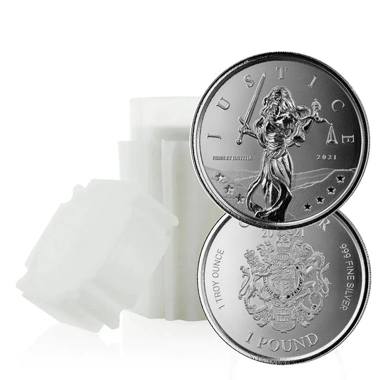 Tube of Scottsdale Mint 2021 Gibraltar Lady Justice 1 oz Silver Coin