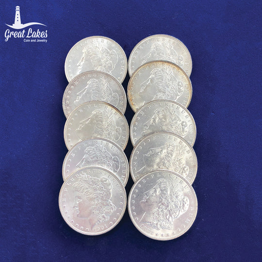 Lot of 10 Morgan Silver Dollars (AU)