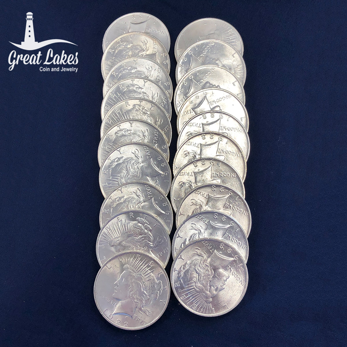Lot of 20 Peace Silver Dollars (BU)