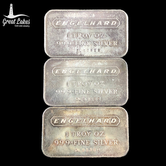 Lot of 3 Engelhard 1 oz Silver Bars