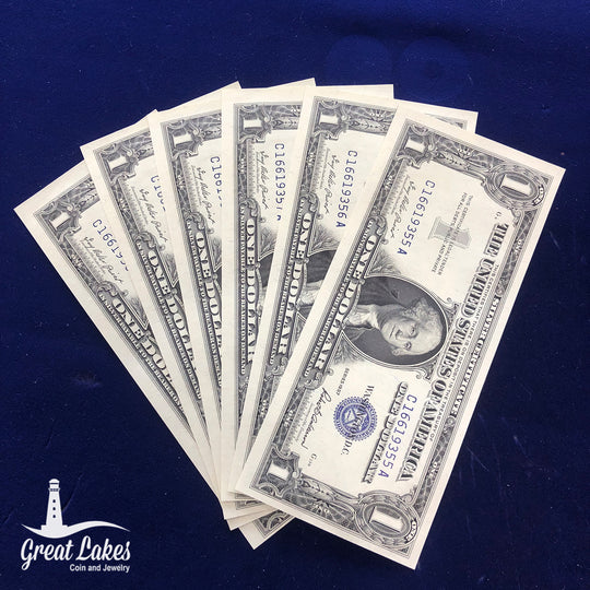 Lot of 6 Consecutive Serial Number CU 1957 Silver Certificates