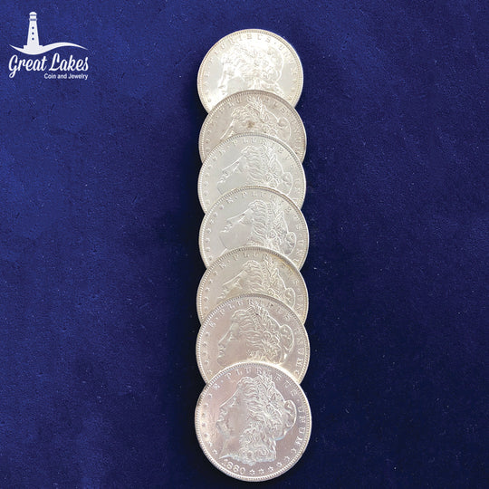 Lot of 7 Morgan Silver Dollars (AU) (Cleaned)