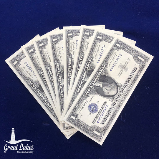 Lot of 8 Consecutive Serial Number CU 1957 Silver Certificates