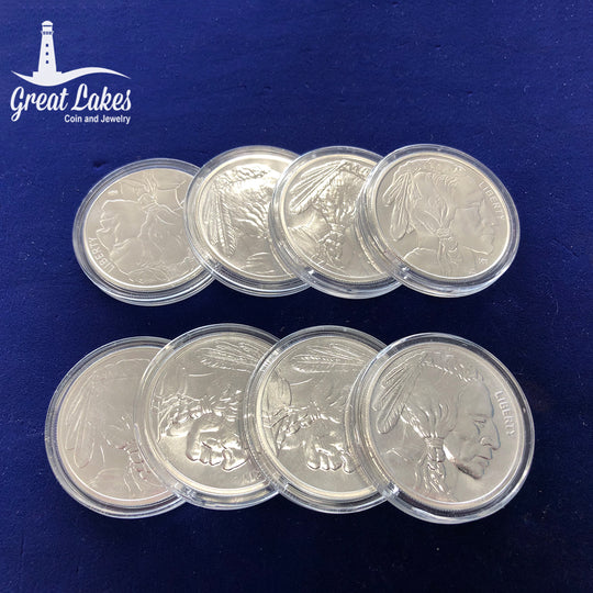 Lot of 8 1 oz Silver Buffalo Rounds (In Caps)