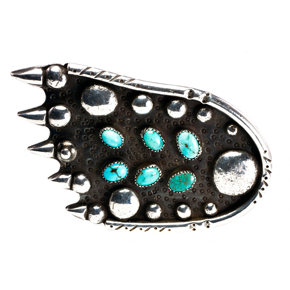 Native American Vintage Silver &amp; Turquoise Bear Paw Belt Buckle