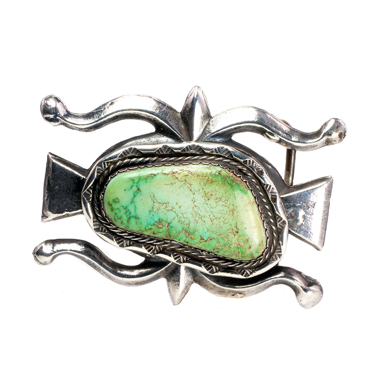 Native American Silver and Green Turquoise Belt Buckle