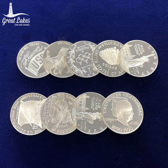 Lot of 9 Modern $1 Silver Commemorative Dollars