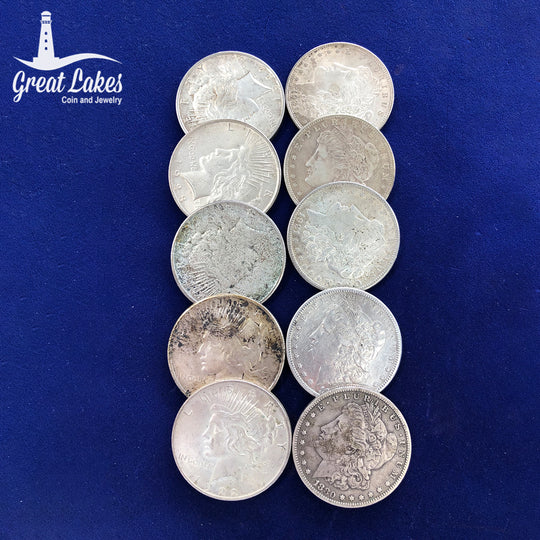 Lot of 10 Morgan & Peace Silver Dollars