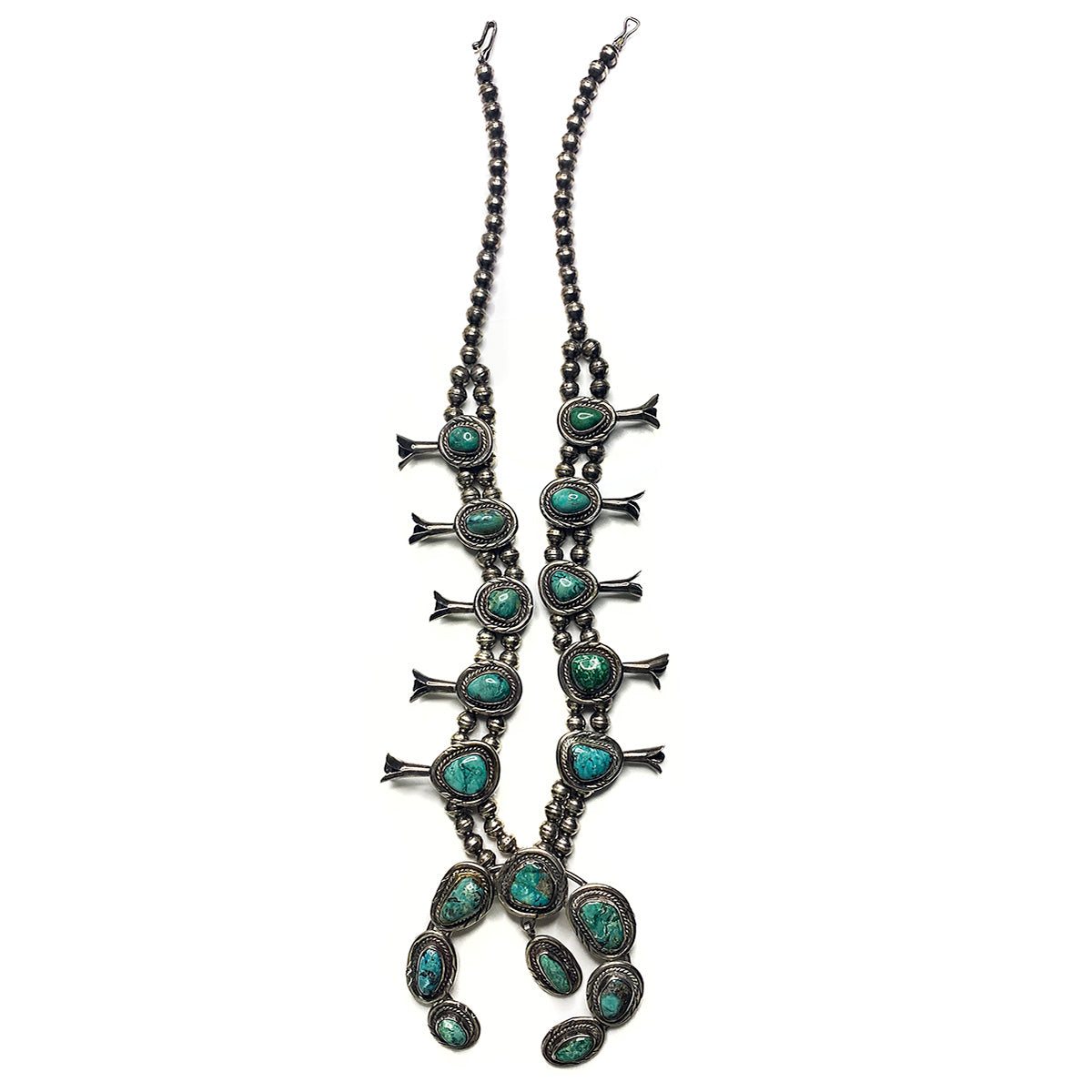 The Buiggest And Best Vintage Navajo Mother Pearl Native American Jewelry Silver Squash Blossom Necklace