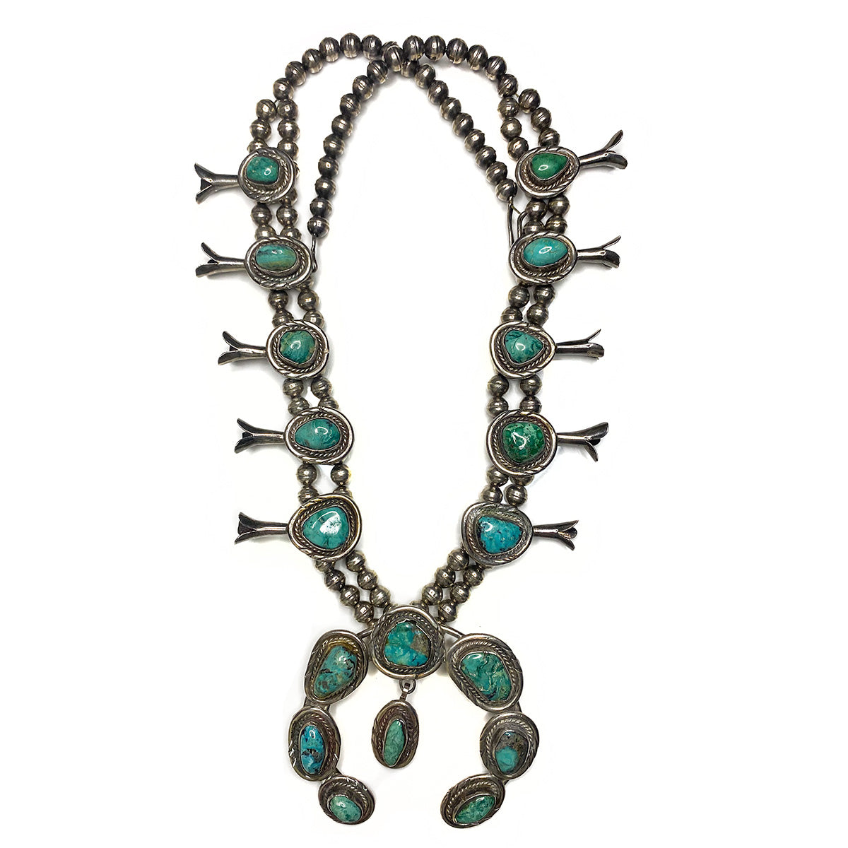 Silver &amp; Turquoise Squash Blossom Necklace