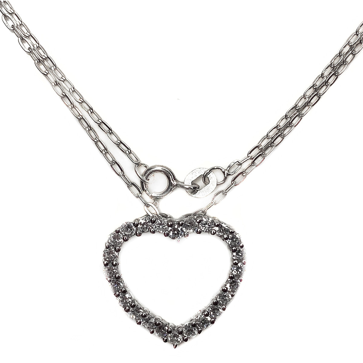 Silver &amp; Cubic Zirconia Heart Necklace