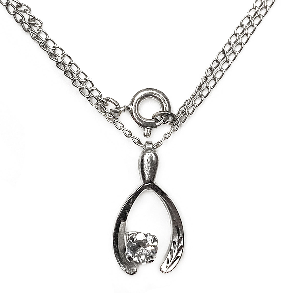 Silver &amp; Cubic Zirconia Wishbone Necklace