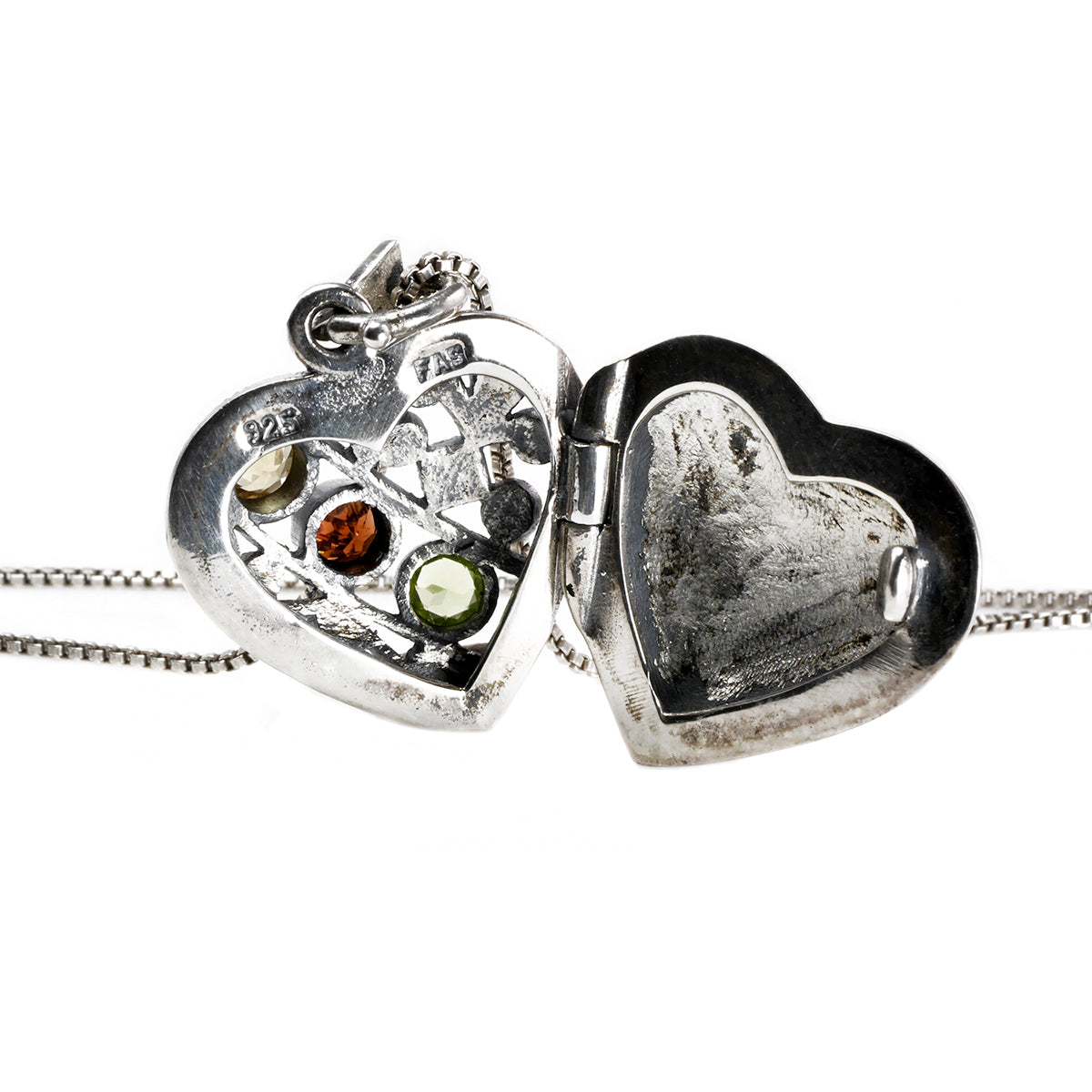Silver &amp; Gemstone Heart Locket