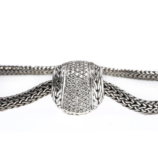 John Hardy Sterling Silver Necklace with Half Ball Silver Diamond & 18 k Gold Pendant