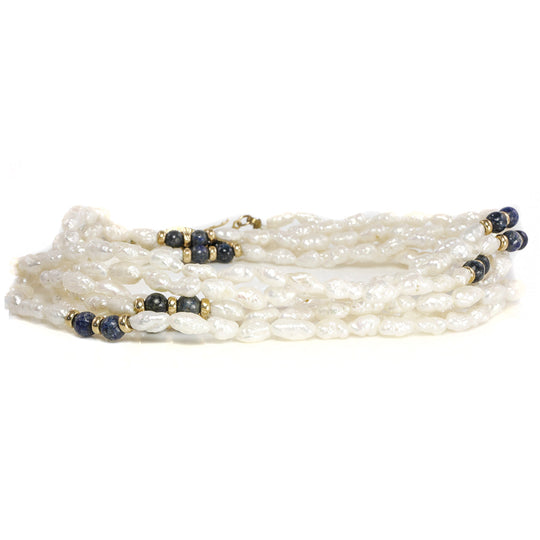 14k Yellow Gold Lapis & Pearl Triple Strand Necklace