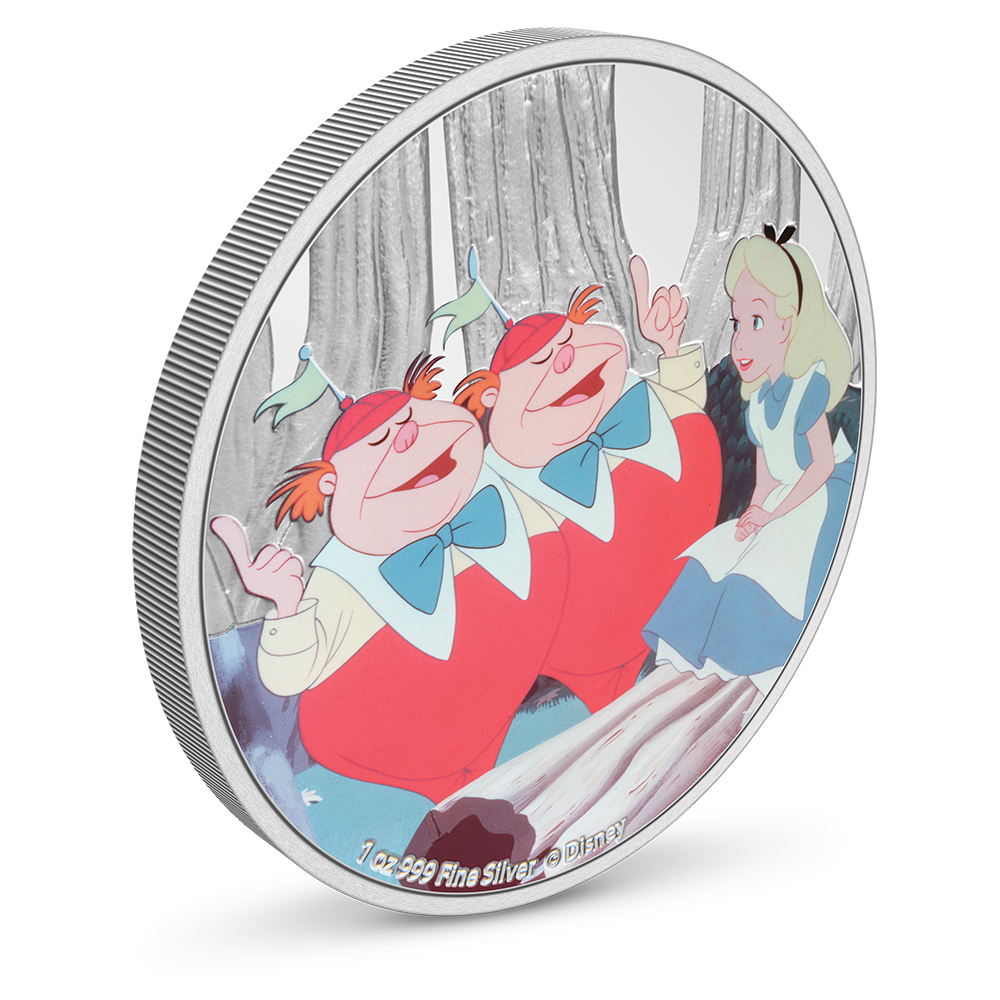 Niue Mint 2021 Disney Alice in Wonderland Tweedledee &amp; Tweedledum 1 oz Silver Coin