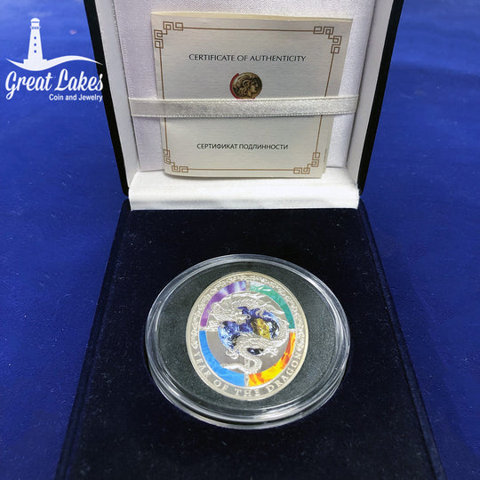 Nieu $1 2012 Chinese Dragon Silver Coin (with Box & CoA)