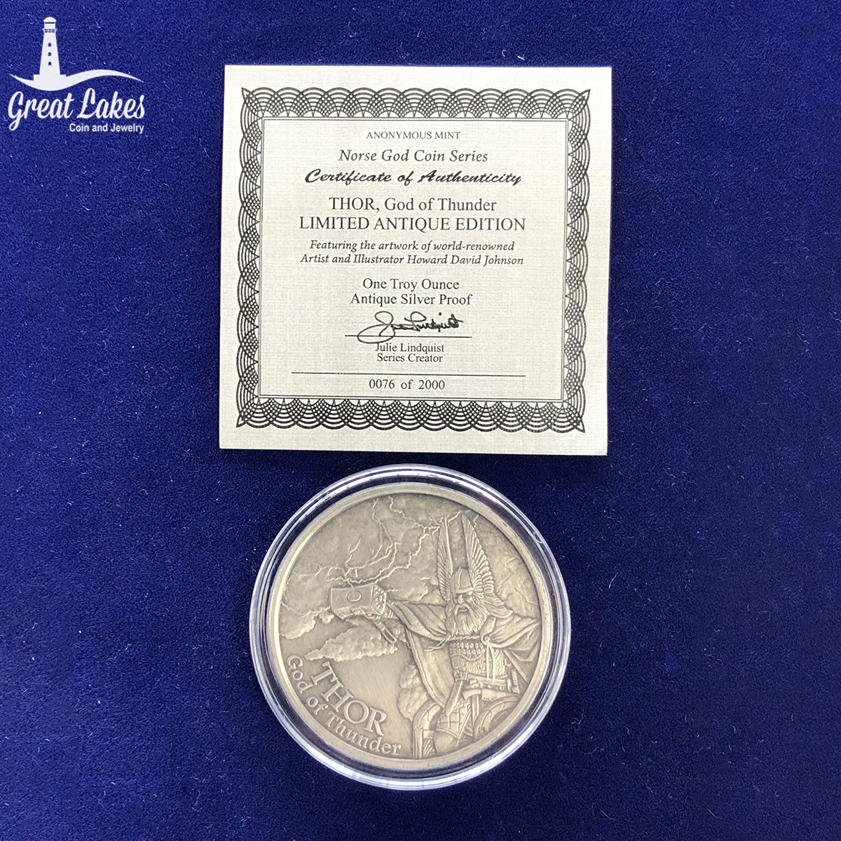 Norse God Series Thor 1 oz Antique Silver Round